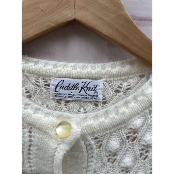 Vintage 60’s Women’s MCM Textured Pearl Cardigan L/XL Cottagecore Modest - Picture 4 of 8